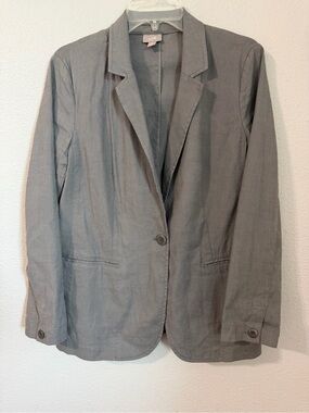 J. Jill Women's Gray Single-Button Linen Blend Blazer